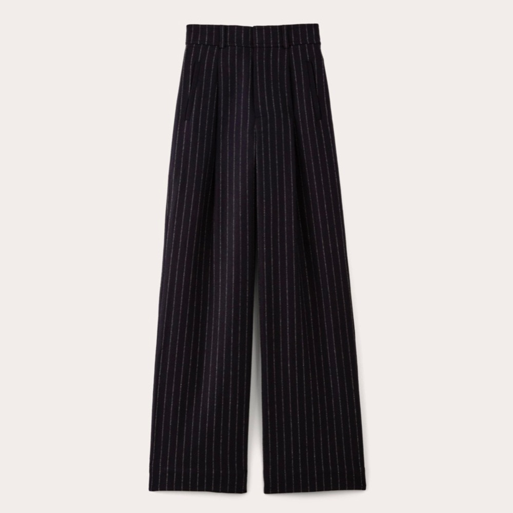 Everlane Navy Pinstripe Wide-Leg Trousers